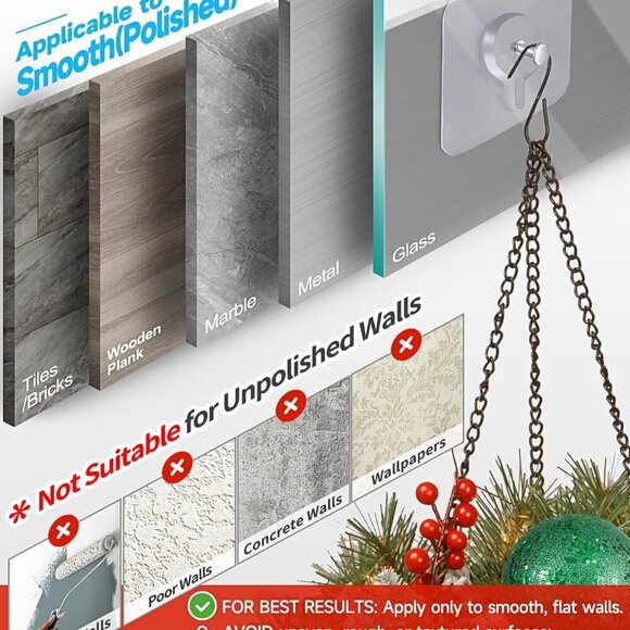 Adhesive Hooks for Wall13lb Max, Wall Hangers Without Nails for Photos Frames, U - Picture 4 of 9